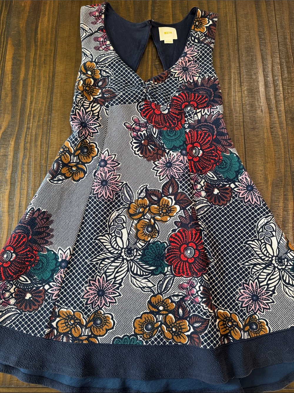 Maeve Floral A-Line Dress in Navy with Multicolor Flowers